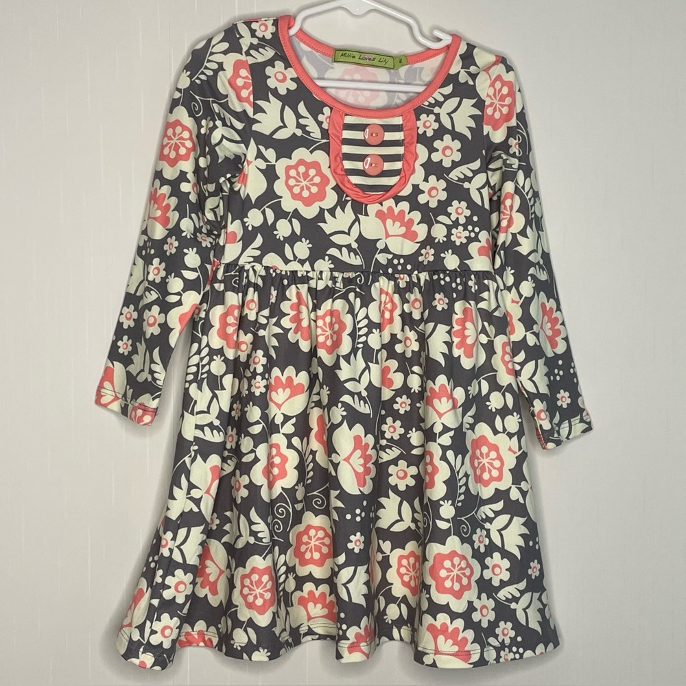 Millie Loves Lily Girls Dress Floral Soft Stretch Long Sleeves Size 4